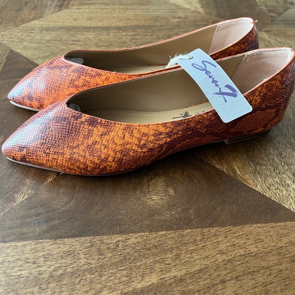 Seven7 Orange Textured Flats